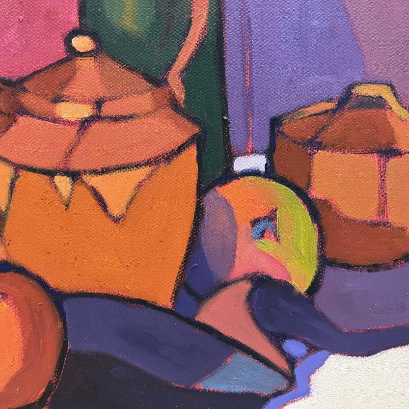 A close up section of the oil painting Velvet andCopper